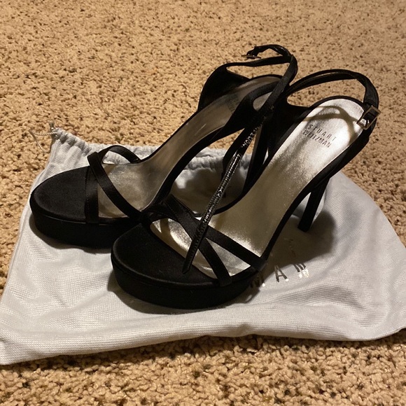 Stuart Weitzman satin black 5” heels size 8 wide - Picture 3 of 12